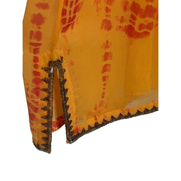 Soft Surroundings Womens Medium Popover Kaftan Slip Dress 2Pc Sheer Orange NWT - Picture 10 of 11